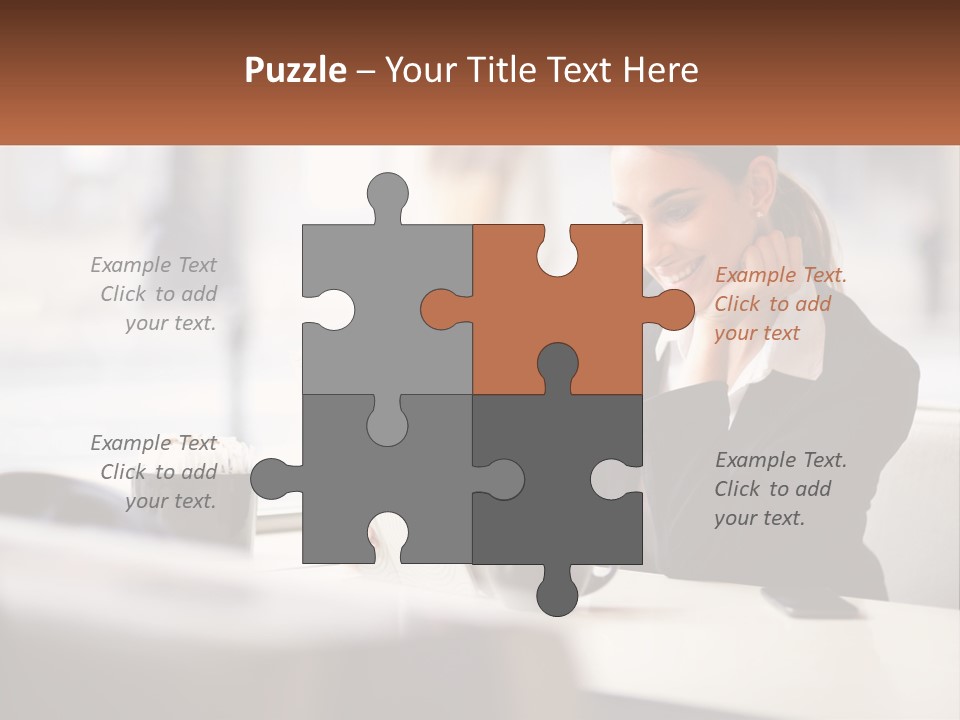 A Woman Sitting At A Table Using A Laptop Computer PowerPoint Template