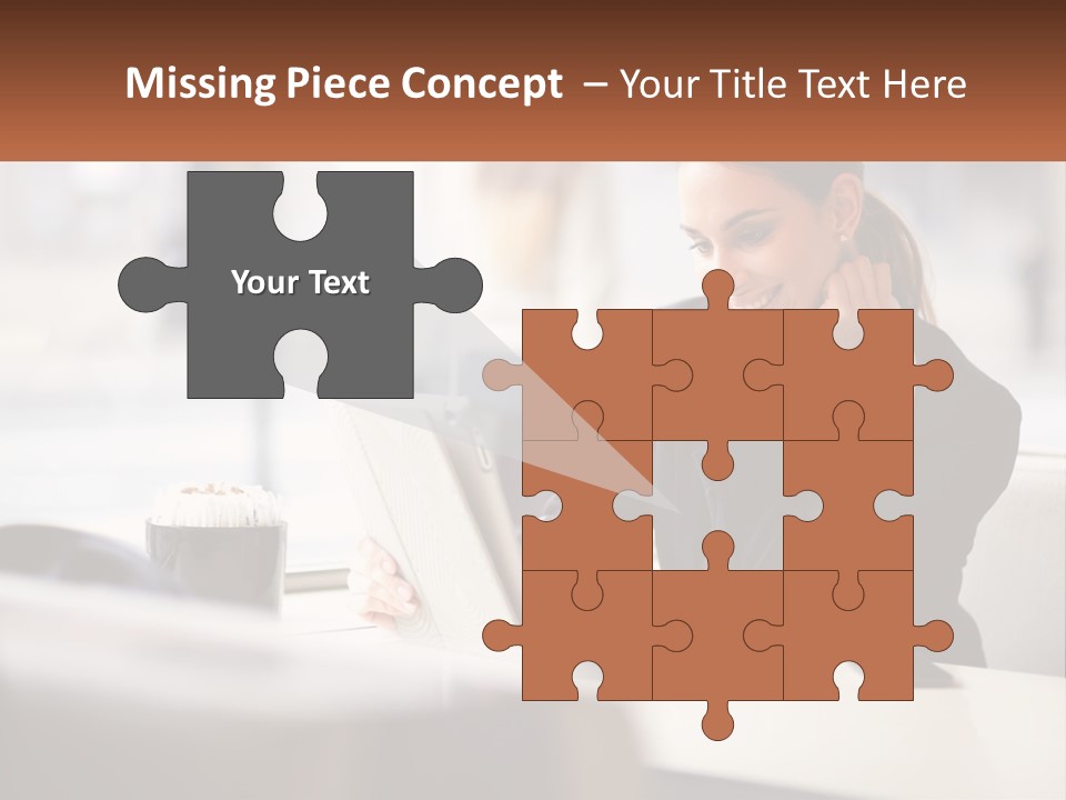 A Woman Sitting At A Table Using A Laptop Computer PowerPoint Template