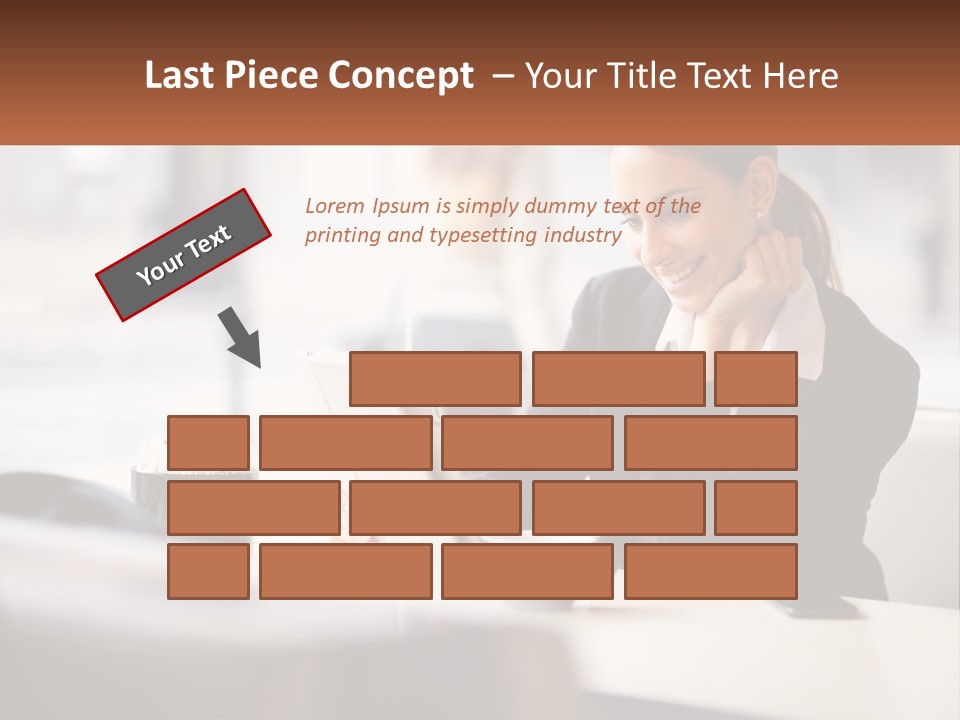 A Woman Sitting At A Table Using A Laptop Computer PowerPoint Template