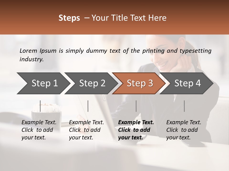 A Woman Sitting At A Table Using A Laptop Computer PowerPoint Template
