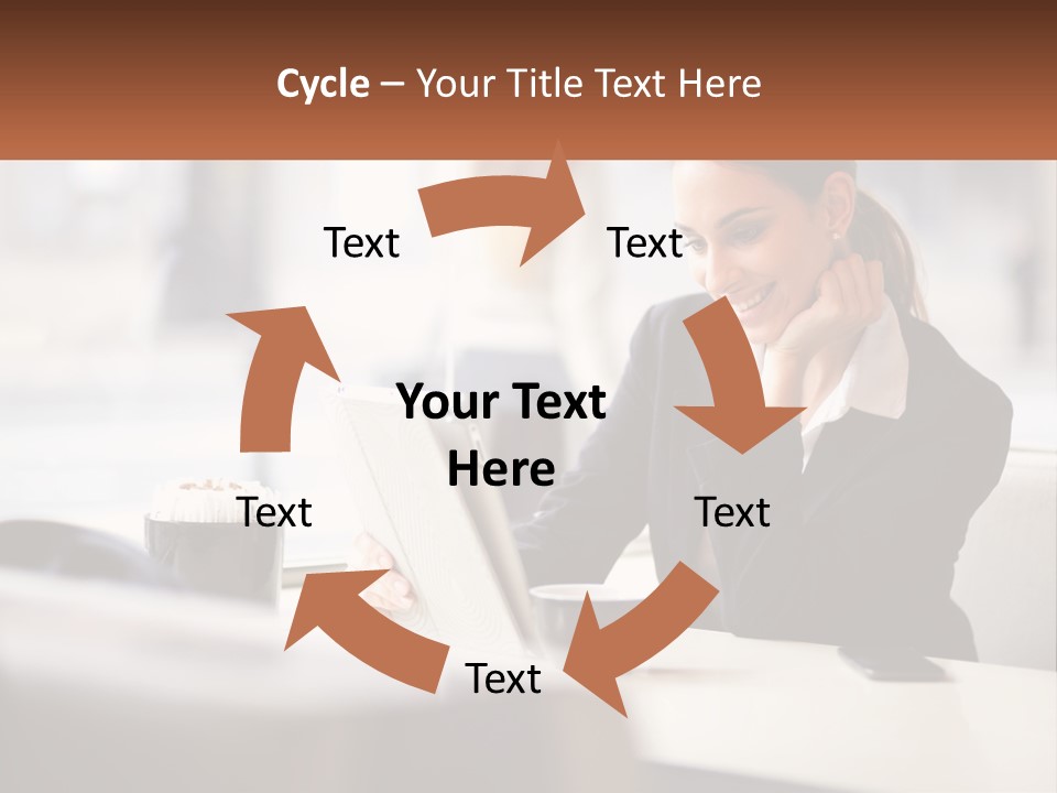 A Woman Sitting At A Table Using A Laptop Computer PowerPoint Template