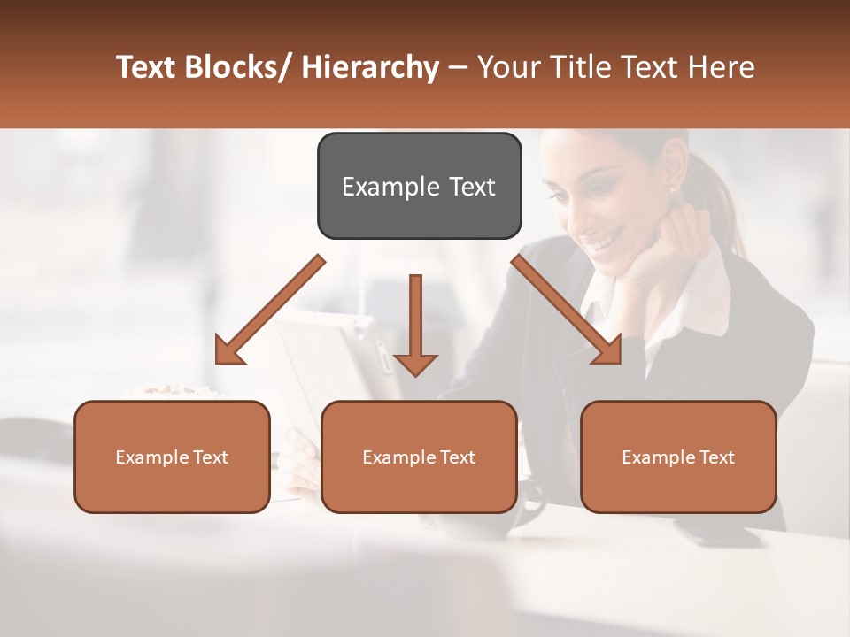 A Woman Sitting At A Table Using A Laptop Computer PowerPoint Template