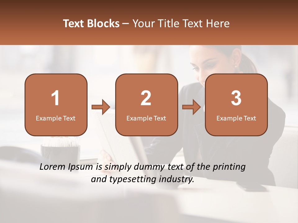 A Woman Sitting At A Table Using A Laptop Computer PowerPoint Template