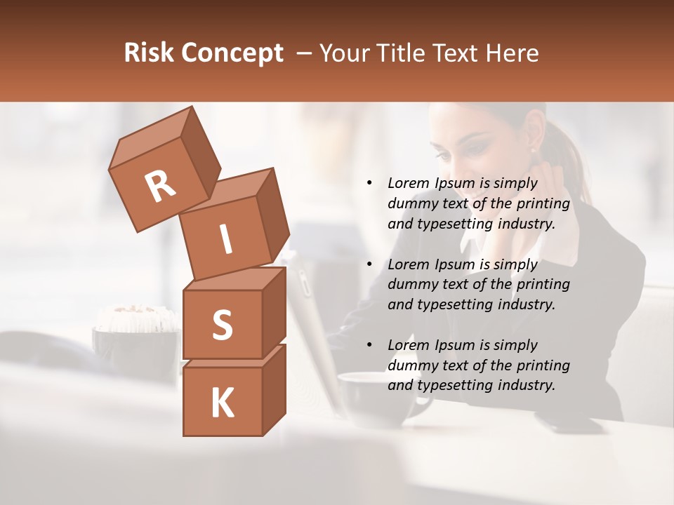 A Woman Sitting At A Table Using A Laptop Computer PowerPoint Template