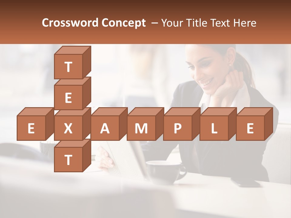 A Woman Sitting At A Table Using A Laptop Computer PowerPoint Template