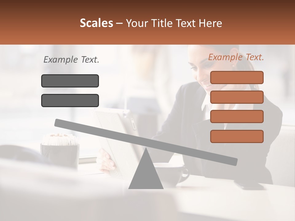 A Woman Sitting At A Table Using A Laptop Computer PowerPoint Template