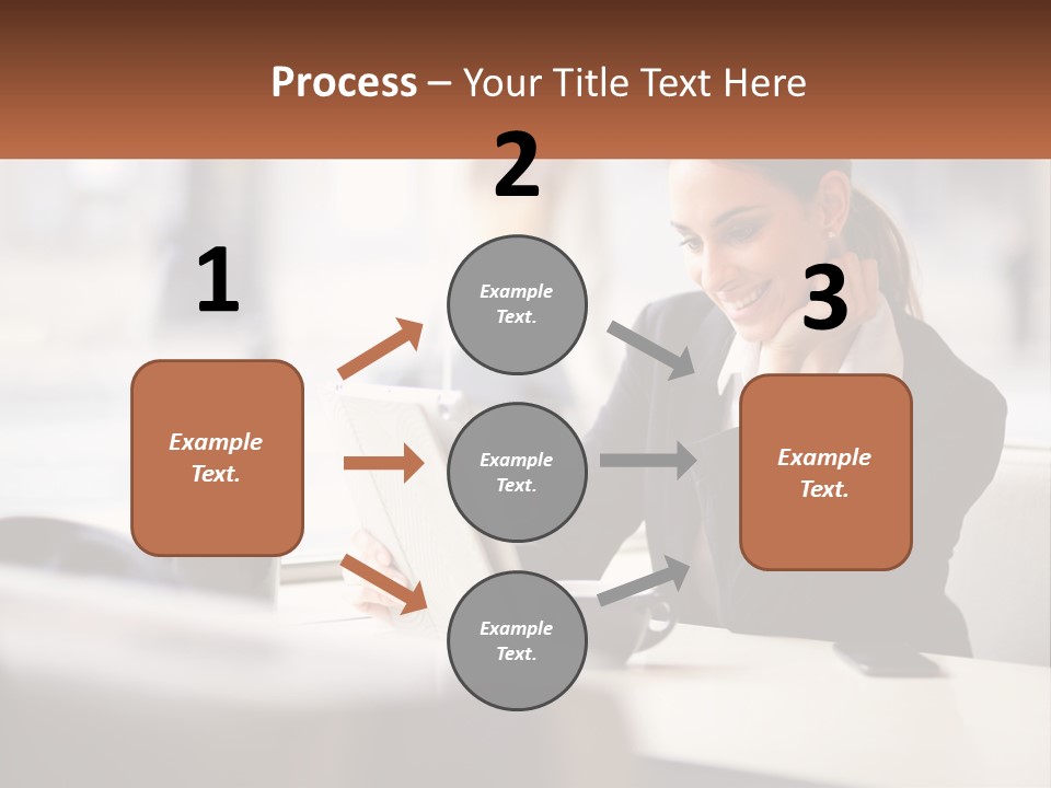 A Woman Sitting At A Table Using A Laptop Computer PowerPoint Template
