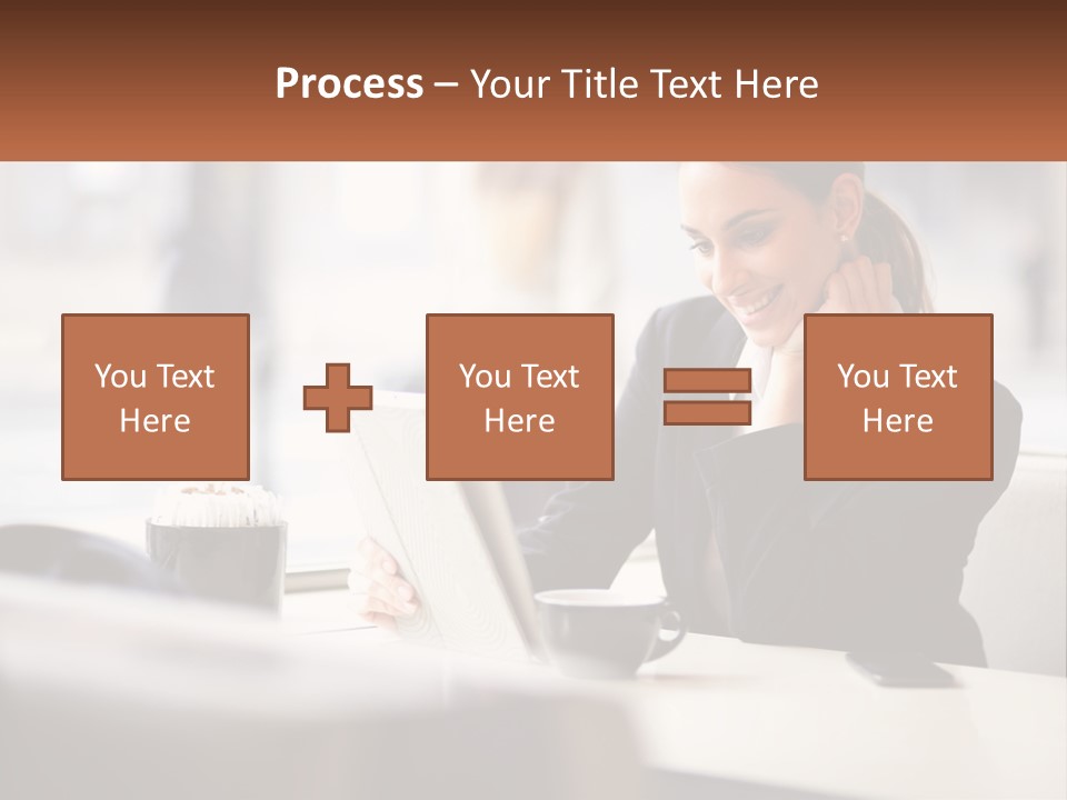 A Woman Sitting At A Table Using A Laptop Computer PowerPoint Template