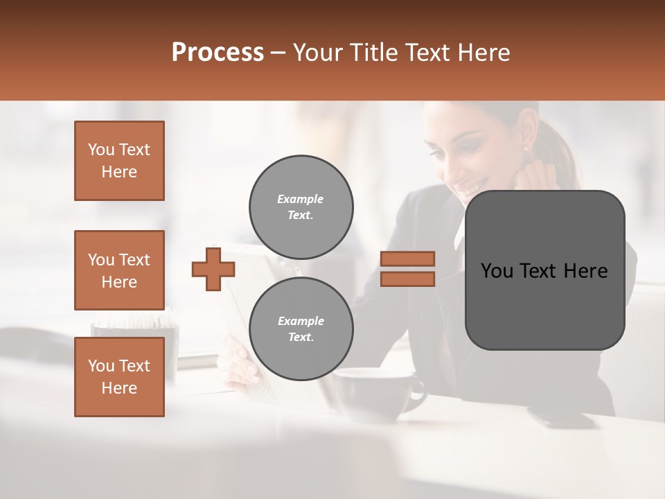 A Woman Sitting At A Table Using A Laptop Computer PowerPoint Template