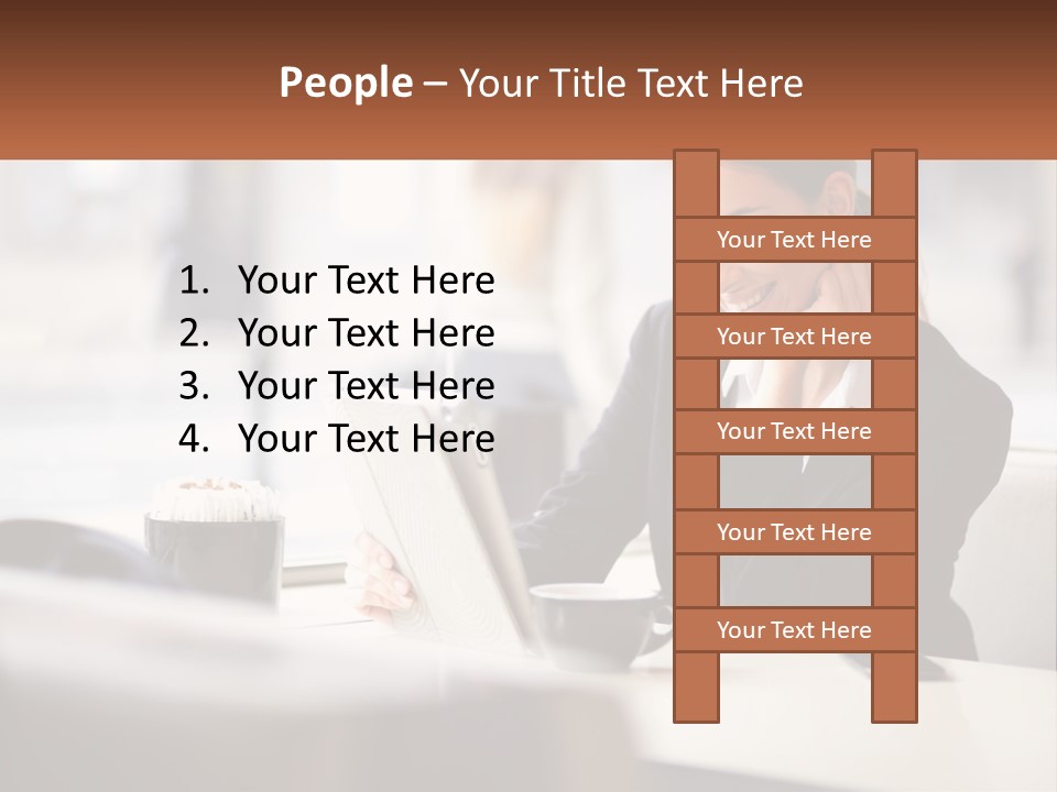 A Woman Sitting At A Table Using A Laptop Computer PowerPoint Template