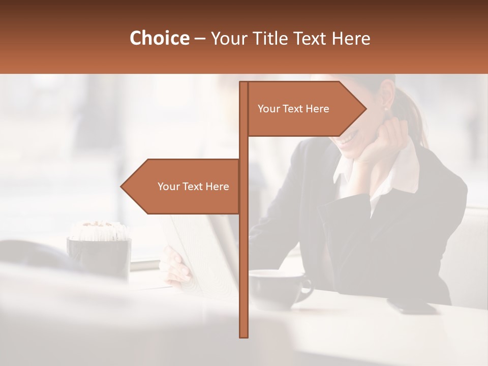 A Woman Sitting At A Table Using A Laptop Computer PowerPoint Template