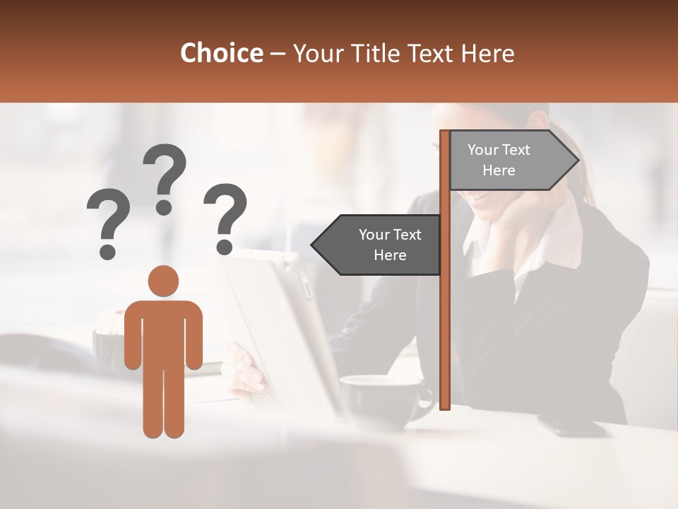 A Woman Sitting At A Table Using A Laptop Computer PowerPoint Template