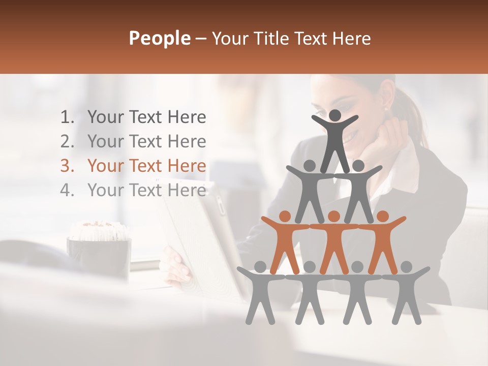 A Woman Sitting At A Table Using A Laptop Computer PowerPoint Template