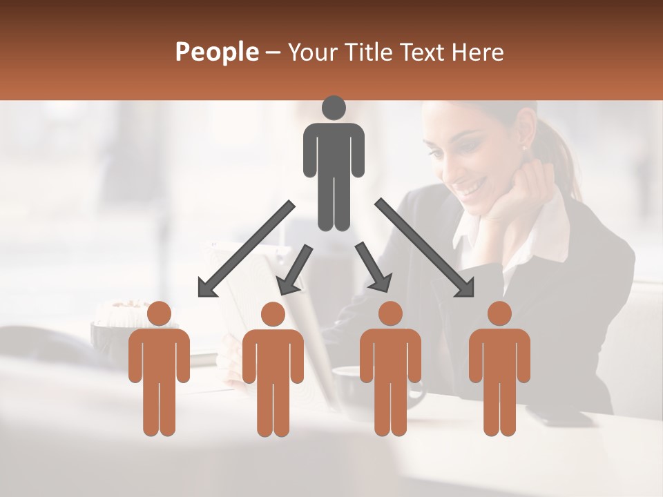 A Woman Sitting At A Table Using A Laptop Computer PowerPoint Template