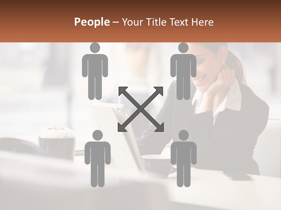 A Woman Sitting At A Table Using A Laptop Computer PowerPoint Template