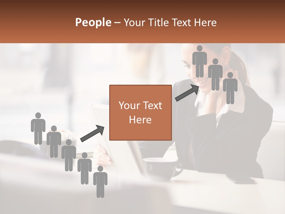 A Woman Sitting At A Table Using A Laptop Computer PowerPoint Template