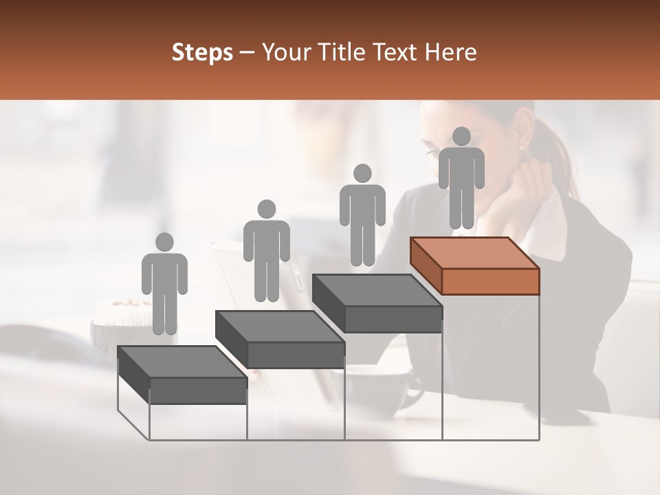 A Woman Sitting At A Table Using A Laptop Computer PowerPoint Template