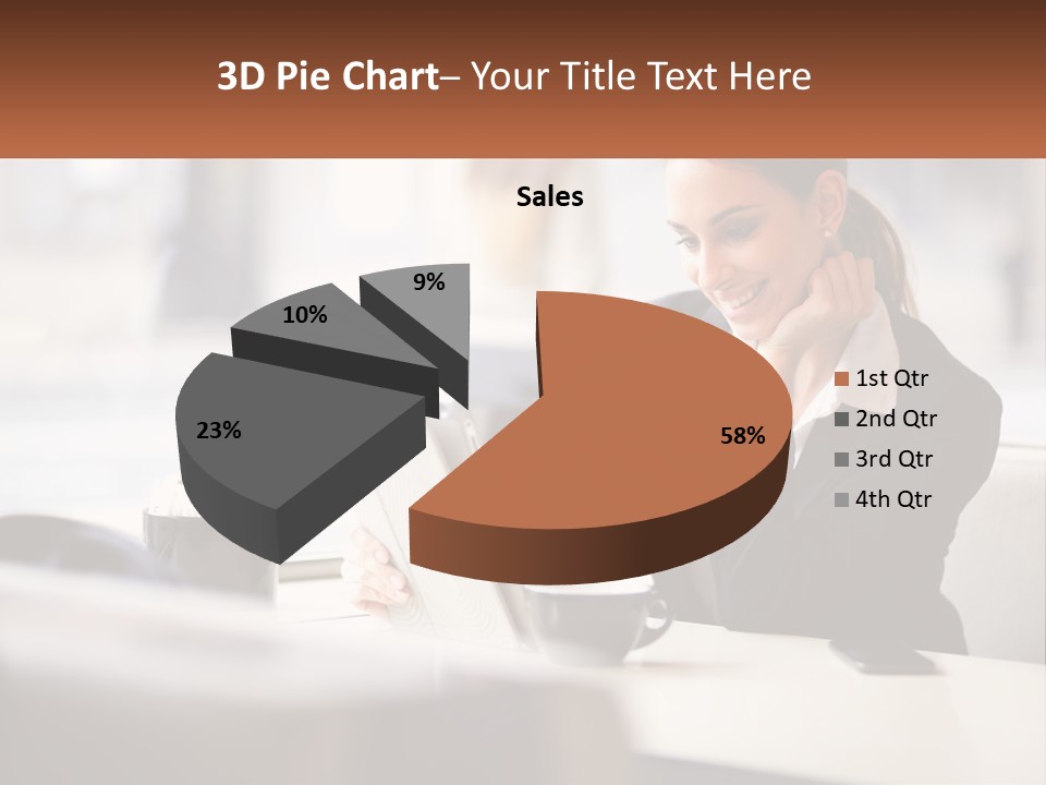 A Woman Sitting At A Table Using A Laptop Computer PowerPoint Template