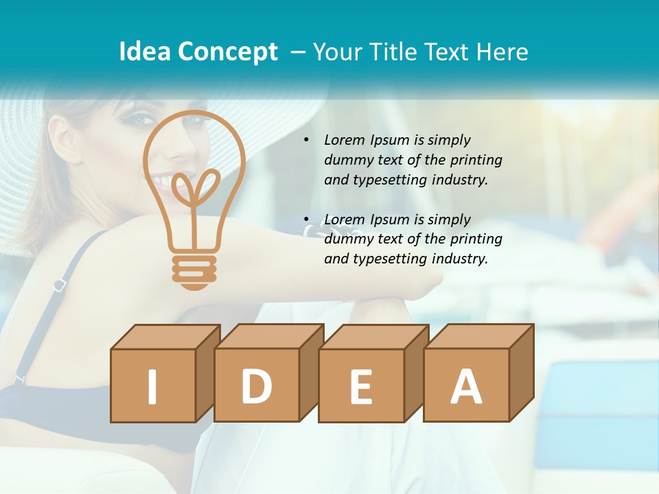 A Woman In A Blue Bikini And A White Hat PowerPoint Template