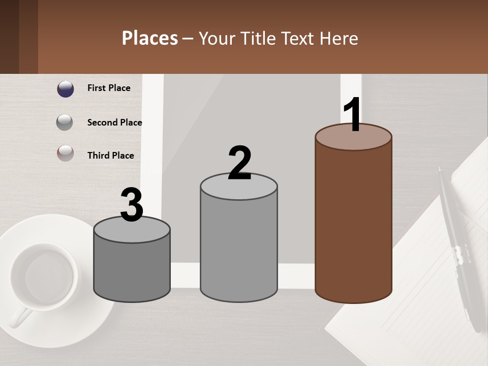 A Tablet Computer Sitting On Top Of A Desk Next To A Cup Of Coffee PowerPoint Template