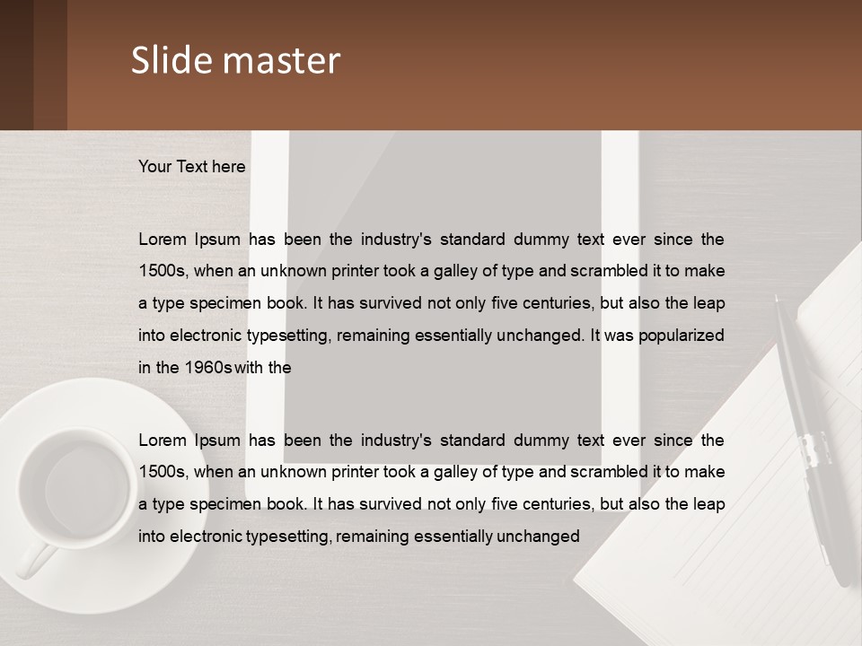 A Tablet Computer Sitting On Top Of A Desk Next To A Cup Of Coffee PowerPoint Template