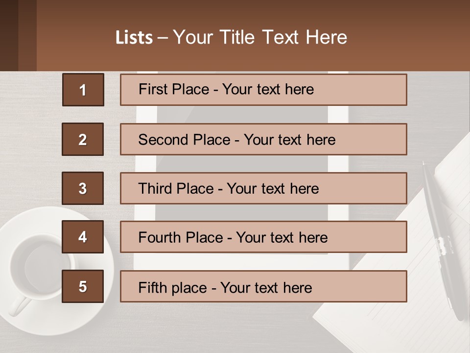 A Tablet Computer Sitting On Top Of A Desk Next To A Cup Of Coffee PowerPoint Template