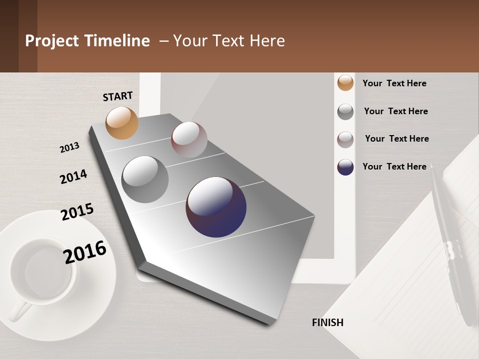A Tablet Computer Sitting On Top Of A Desk Next To A Cup Of Coffee PowerPoint Template