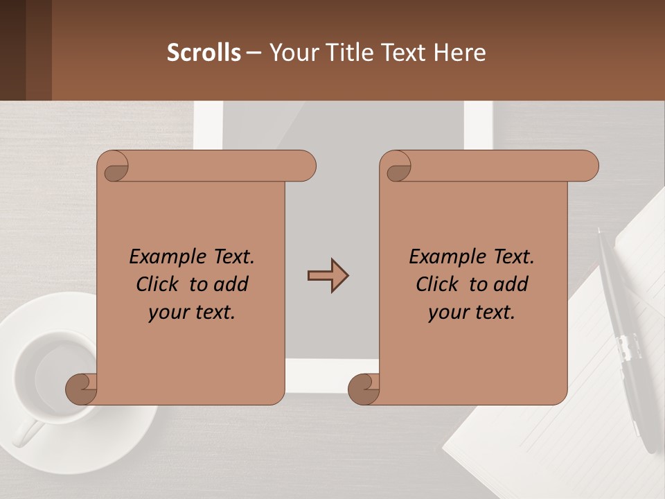 A Tablet Computer Sitting On Top Of A Desk Next To A Cup Of Coffee PowerPoint Template