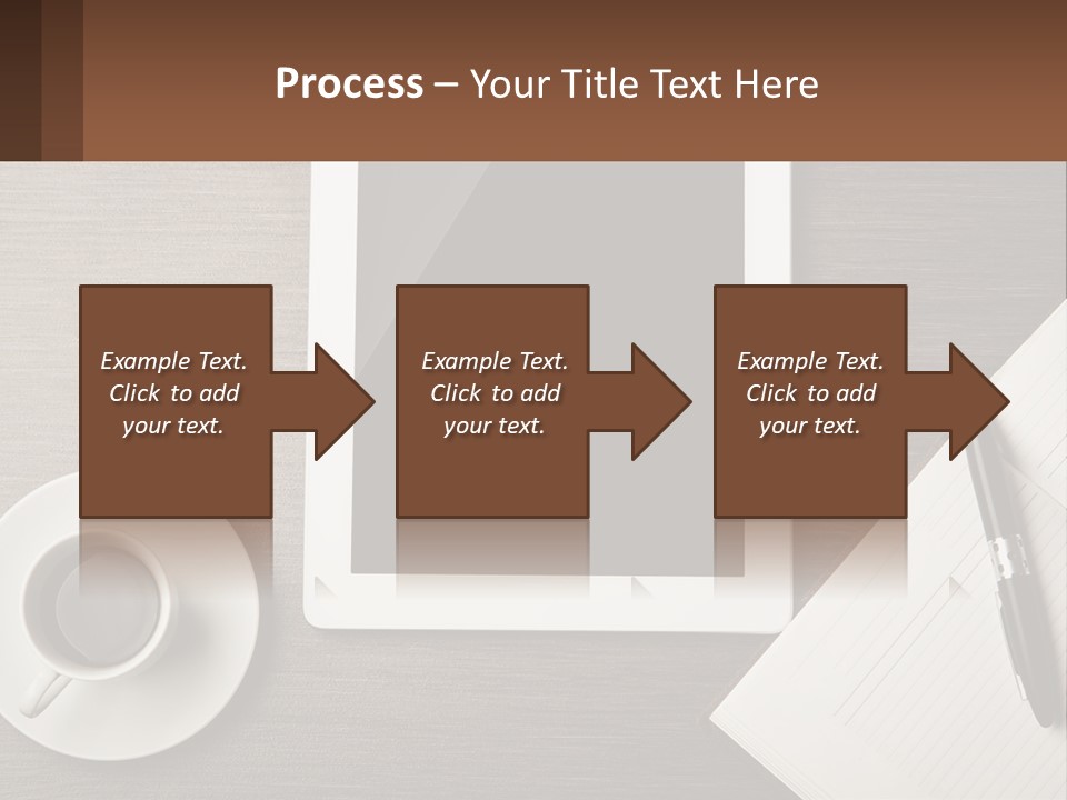 A Tablet Computer Sitting On Top Of A Desk Next To A Cup Of Coffee PowerPoint Template