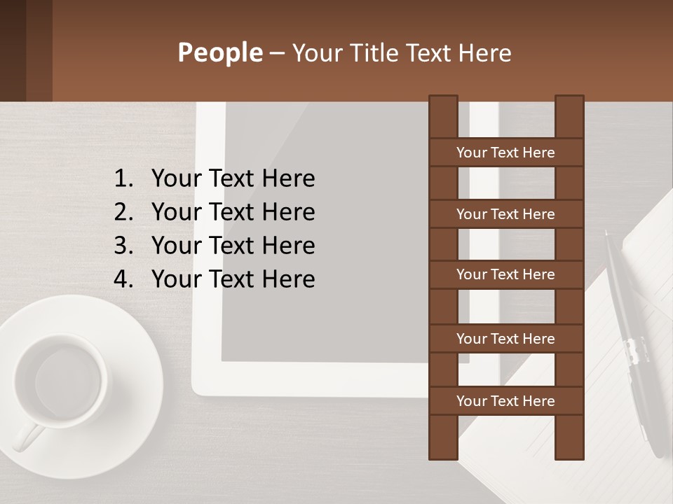 A Tablet Computer Sitting On Top Of A Desk Next To A Cup Of Coffee PowerPoint Template