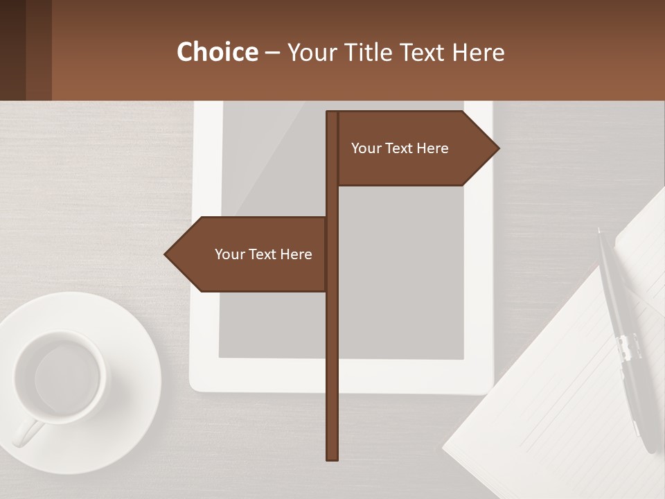 A Tablet Computer Sitting On Top Of A Desk Next To A Cup Of Coffee PowerPoint Template