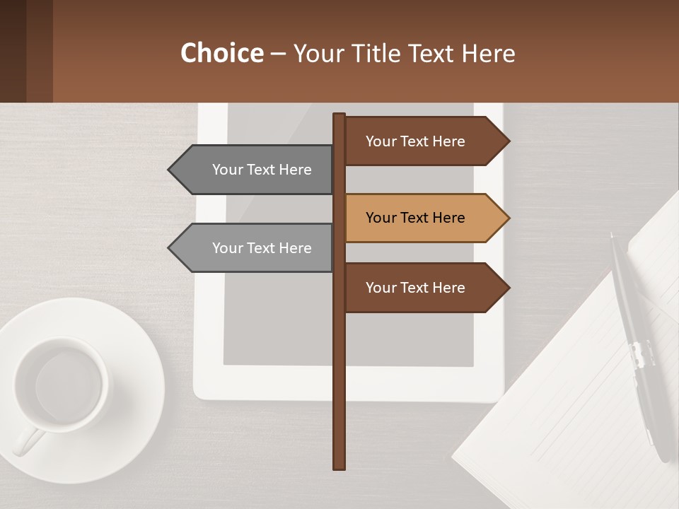 A Tablet Computer Sitting On Top Of A Desk Next To A Cup Of Coffee PowerPoint Template