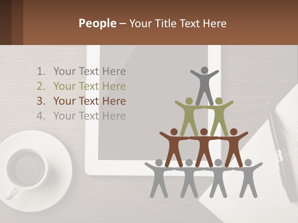 A Tablet Computer Sitting On Top Of A Desk Next To A Cup Of Coffee PowerPoint Template