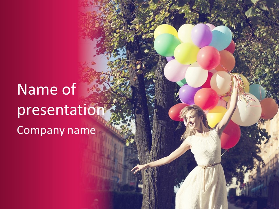 A Woman Holding A Bunch Of Balloons In Her Hands PowerPoint Template