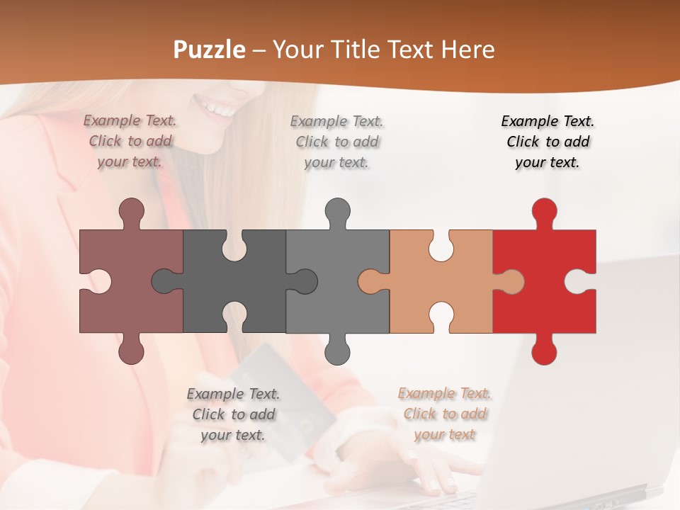 A Woman Holding A Credit Card And Looking At A Laptop PowerPoint Template