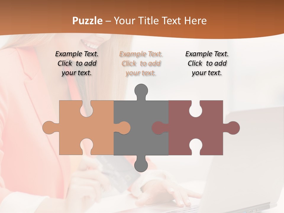 A Woman Holding A Credit Card And Looking At A Laptop PowerPoint Template