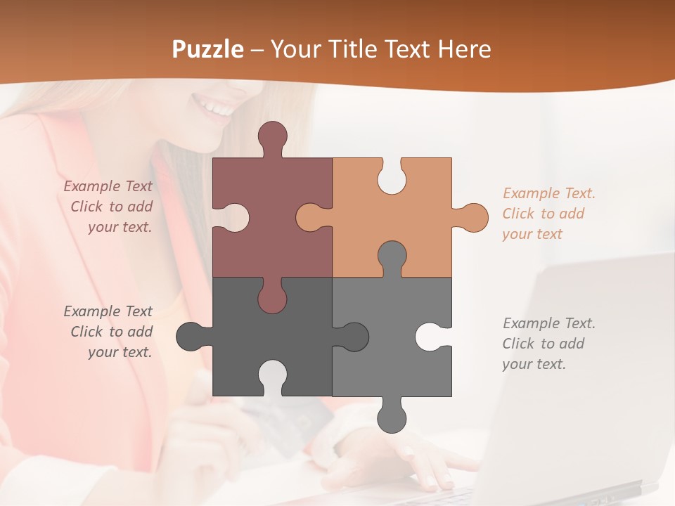 A Woman Holding A Credit Card And Looking At A Laptop PowerPoint Template