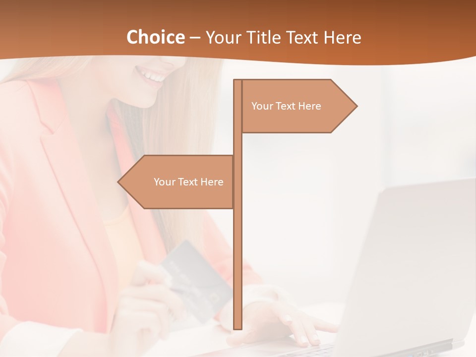 A Woman Holding A Credit Card And Looking At A Laptop PowerPoint Template
