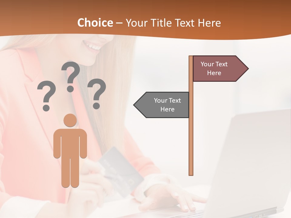 A Woman Holding A Credit Card And Looking At A Laptop PowerPoint Template