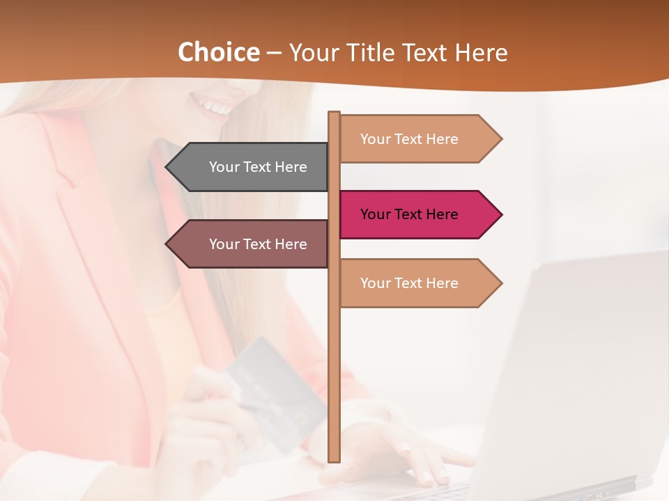 A Woman Holding A Credit Card And Looking At A Laptop PowerPoint Template