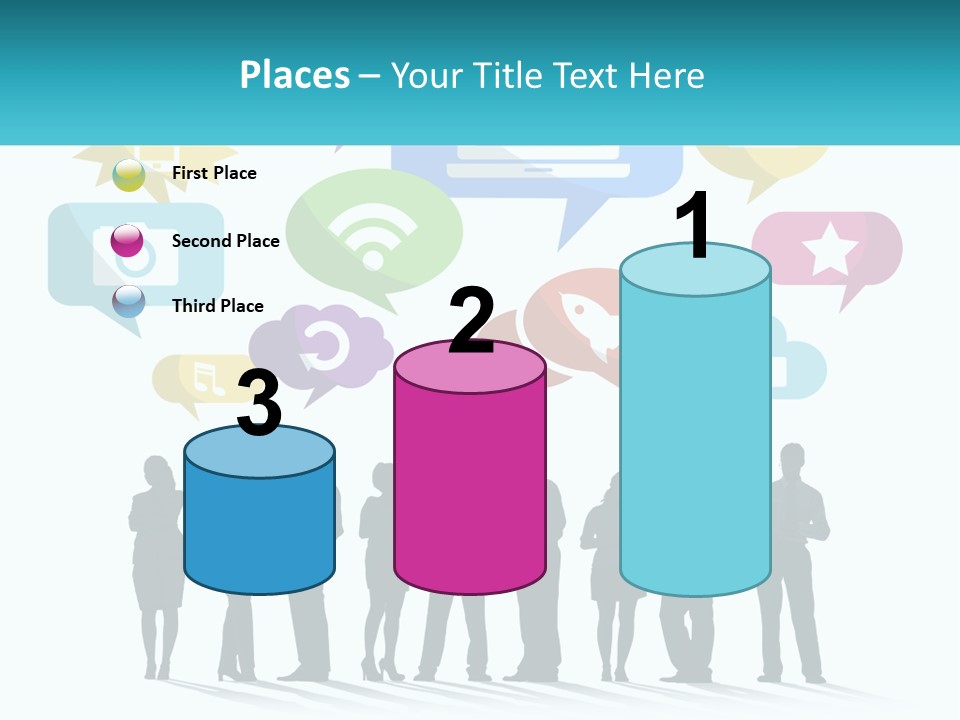 A Group Of People Standing Next To Each Other With Speech Bubbles Above Them PowerPoint Template