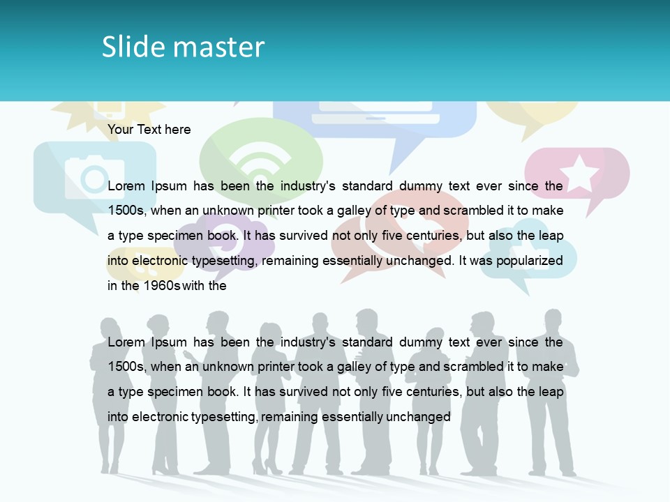 A Group Of People Standing Next To Each Other With Speech Bubbles Above Them PowerPoint Template