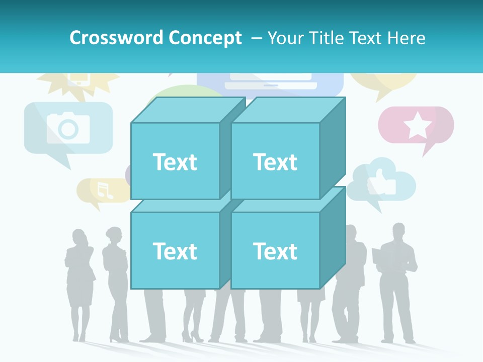 A Group Of People Standing Next To Each Other With Speech Bubbles Above Them PowerPoint Template