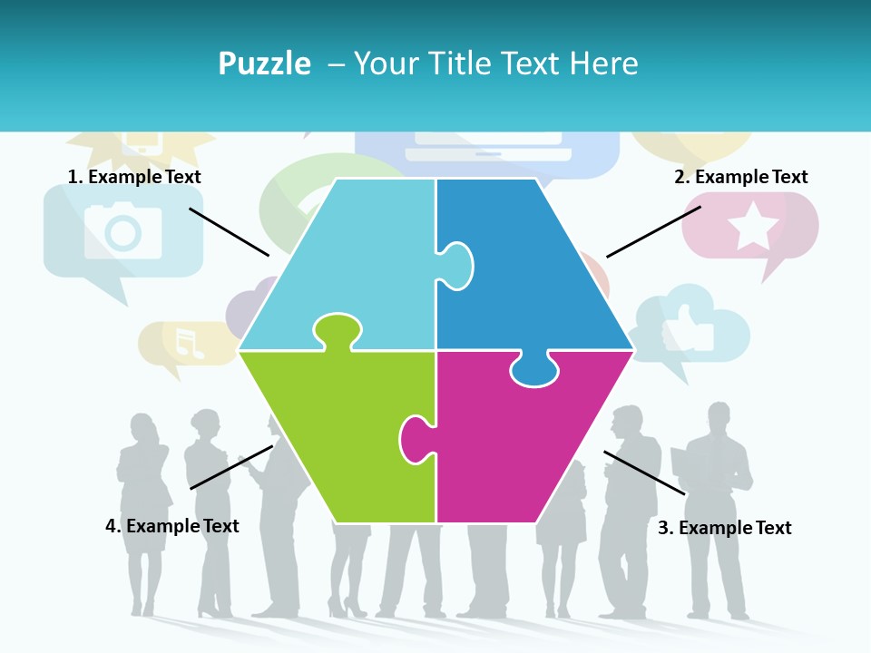 A Group Of People Standing Next To Each Other With Speech Bubbles Above Them PowerPoint Template