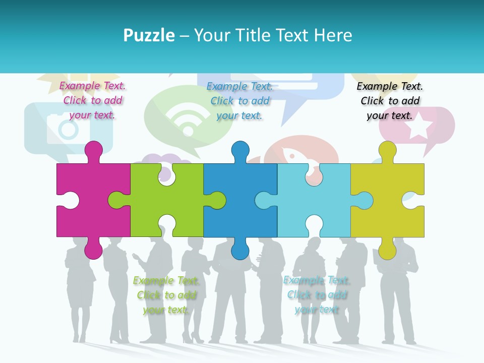 A Group Of People Standing Next To Each Other With Speech Bubbles Above Them PowerPoint Template