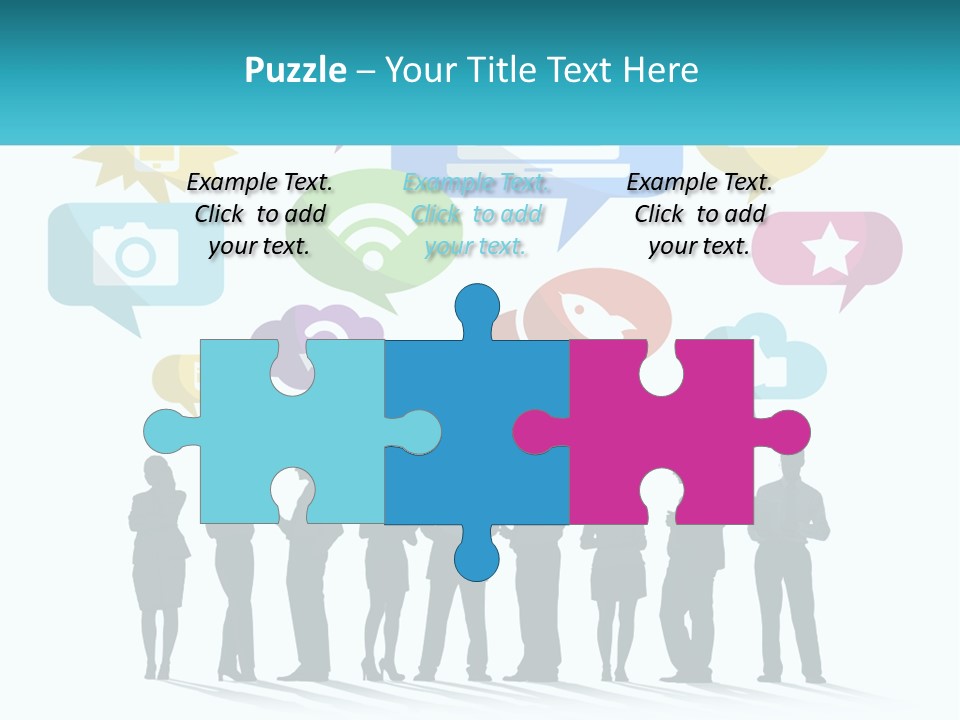 A Group Of People Standing Next To Each Other With Speech Bubbles Above Them PowerPoint Template