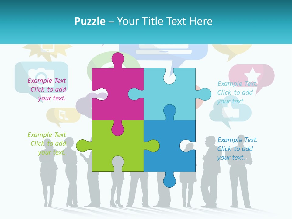 A Group Of People Standing Next To Each Other With Speech Bubbles Above Them PowerPoint Template