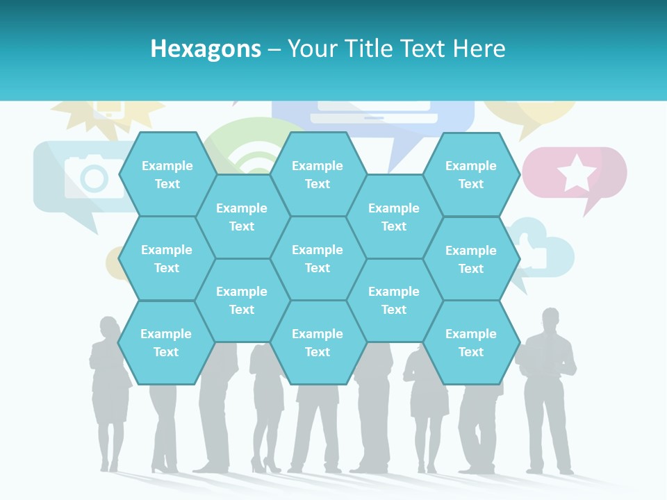 A Group Of People Standing Next To Each Other With Speech Bubbles Above Them PowerPoint Template