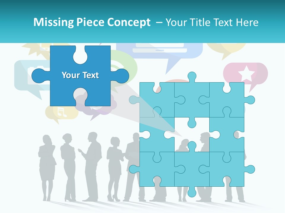 A Group Of People Standing Next To Each Other With Speech Bubbles Above Them PowerPoint Template