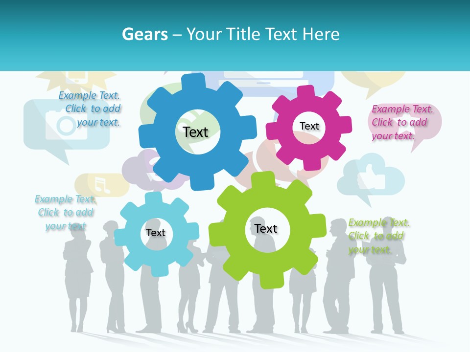 A Group Of People Standing Next To Each Other With Speech Bubbles Above Them PowerPoint Template